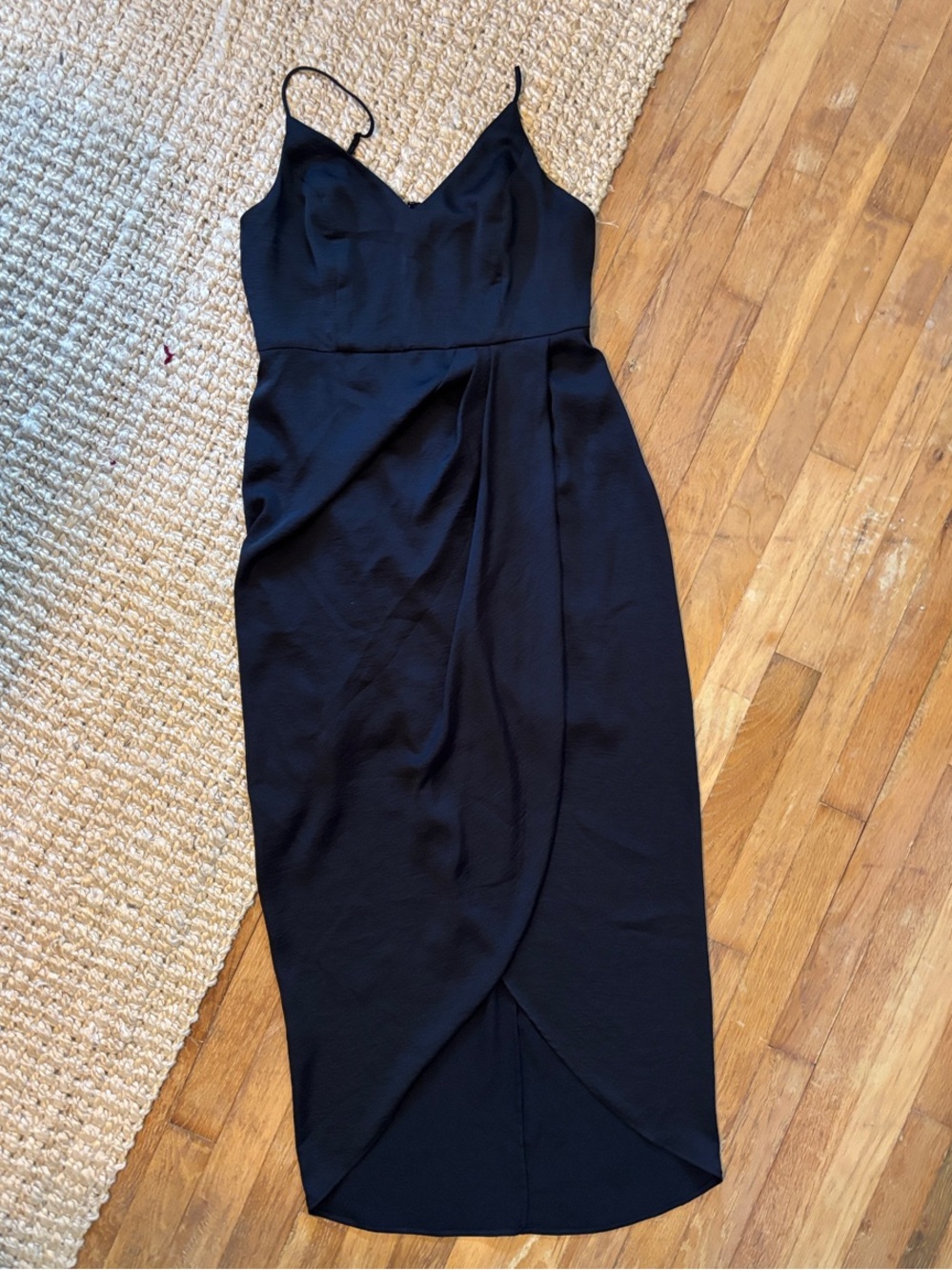 Express Classic Black Satin Spaghetti-Strap Midi Dress